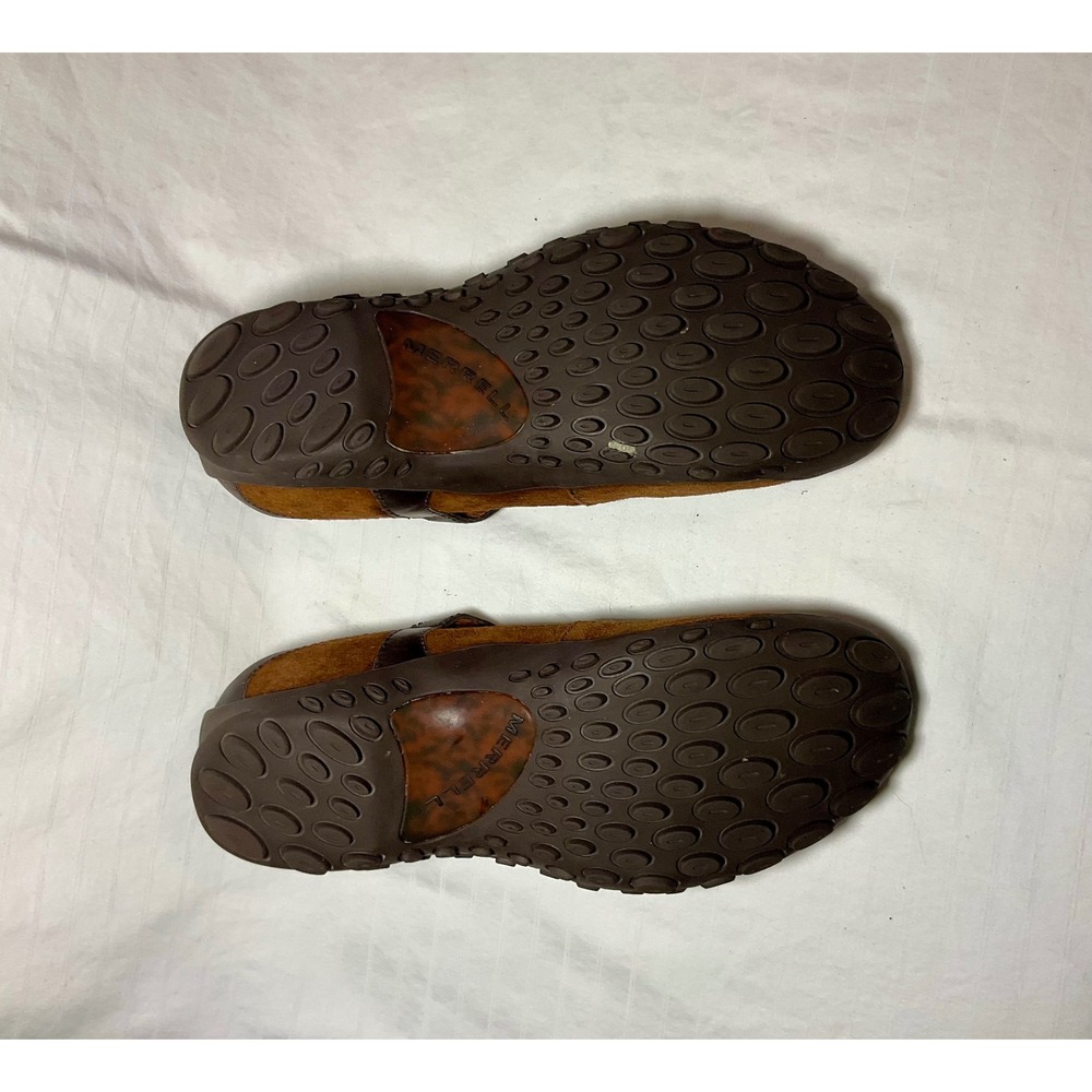 Womens Merrell Mary Jane Wedge Shoes Suede Leather Brown Size 8 - Picture 6 of 7